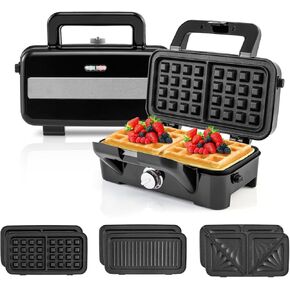 Arlime 3 in 1 Waffle Maker ، 1082W Electric Panini Press Grill w/ غير عصا ، مصابيح المؤشر ، مقبض اللمس البارد ، صانع شطيرة مع 5-غار.