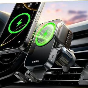 LISEN Wireless Car Charger, 15W/10W/7.5W Fast Charging Air Vent Phone Mount Car Phone Holder Charger [No Shake] Wireless Charging Mount for iPhone 16 15 14 13 Pro Max Samsung Series All Smartphones