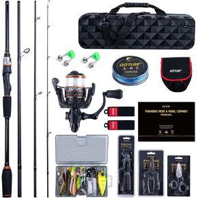 Goture Fishing Rod and Reel Combos-4 Piece Fishing Rod Set, Spinning Rod, Lures Set with PC Hard Shell Suitcase, Rod Reel Combo Kit for Starter Travel Saltwater, Gifts for Men