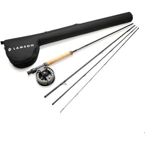 LAMSON | Liquid Combo Fly Fishing Rod and Reel Pre Spooled | Cordura Travel Tube & Padded Reel Case | U.S. Made Fly line | Medium Fast Action 9 Foot 4-Piece | 5wt + 8wt with Fighting Butt