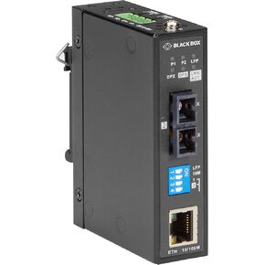 Black Box LMC280 Series Fast Ethernet Industrial Media Converter - Single-Mode SC - 1 x Network (RJ-45) - 1 x SC Ports - DuplexSC Port - Single-mode - Fast Ethernet - 10/100Base-T, 100Base-FX - Rail-m