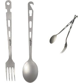 Titanium Fork & Spoon Set - Camping Tongs | Ultralight Backpacking Utensils, Heat-Resistant & Rustproof | Backpacking, Hiking, Survival Gear