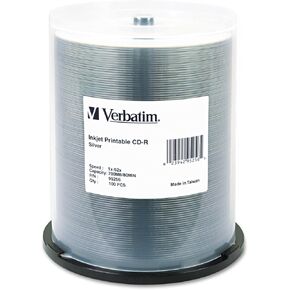 VER95256 - Verbatim CD-R 700MB 52X DataLifePlus Silver Inkjet Printable - 100pk Spindle