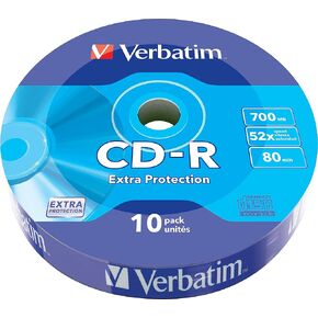 Verbatim CD -R حماية إضافية 700 ميجابايت من الفراغات - مثالية لتسجيل الصور والفيديو - متوافقة مع أي محرك أقراص مضغوط تقليدية - حزمة من 10 مغزل in Kuwait