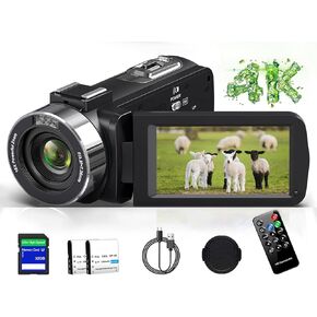 4K Video Camera Camcorder Ultra 48MP Vlogging Camera for YouTube 18X Digital Zoom Camcorder Recorder 3.0" LCD Touch Screen IR Night Vision with Controller, 32GB SD Card and 2 Batteries