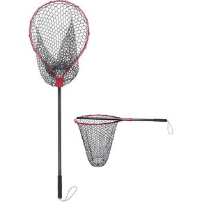 Fishing Landing Net with Long Handle Non-Telescopic,Large Rubber Fishing Net for Kayak/Fly | Hoop Size 23.6″ x 19″ | Overall Length: 67″ | Net Depth 24.8″