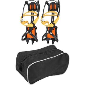 Portable Outdoor Sports 10 Toothed Snow Crampons Slip Resistant Ice Gripper Adjustable for Hiking Climbing Made of Imported Rubber Manganese Steel Black Yellow Size 35 45