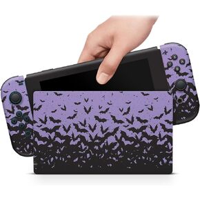ZOOMHITSKINS OLED Switch Skin Pink, Compatible with Nintendo Switch OLED Skin Wrap, Halloween Purple Black Bat Cute Horror Night Dark Goth, 3M Vinyl for Durable & Fit, Made in The USA