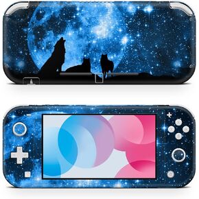 ZOOMHITSKINS Switch Lite Accessories, Compatible for Switch Lite Skin, Light Blue Wolf Sky Moon Animals Black White Stars Galaxy, 3M Vinyl, Durable & Fit, Easy to Install, Made in The USA