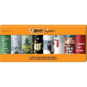 BIC Maxi Bocke Wighter ، مجموعة عطلات خاصة ، تصاميم أخف فريدة من نوعها ، حزمة 8 Count Pack من الولاعات ، محوشي مثالي للتخزين