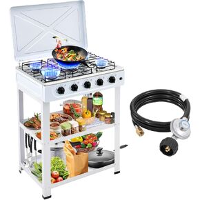 5 Burner Propane Gas Stove,400000BTU Portable Gas Stove with Support Leg Stand and Wind Blocking Cover Adapter Auto Ignition Camping Stove,propane burner for RV, Apartment, Outdoor Cooking