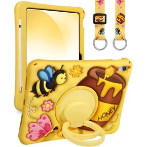 Boaretiu for iPad A16 Case/10th Generation Case - with Pencil Holder & Shoulder Strap & Rotating Stand Yellow Cute Cartoon for Girls Boys Silicone for iPad 11th Generation 11 Inch 2025