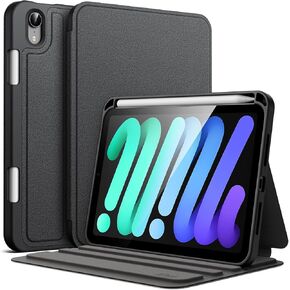 JETech Case for iPad mini (A17 Pro, 2024 Model, 7th) / Mini 6 (2021 Model, 6th) with Pencil Holder, Slim Folio Stand Protective Tablet Cover, Multi-Angle Viewing (Black)