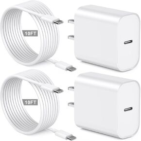 iPhone 15 16 Fast Charger 10 FT,2Pack 20W Rapid USB C Wall Charger Block Adapter with 10FT Type C to USB C Data Sync Charging Cord for iPhone 16/16 Plus/16 Pro/16 Pro Max/15/15 Plus/15 Pro/15 Pro Max