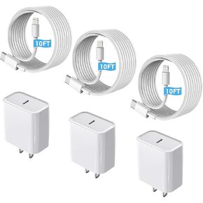 شاحن iPhone الشحن السريع 10 أقدام ، PD 20W USB C شاحن الحائط الشاحن كتلة البرق مع 10 أقدام الطول C لبرق شحن الكبل مزامنة البيانات المتوافقة مع iPhone 14 13 12 11 XS XR x 8 ipad