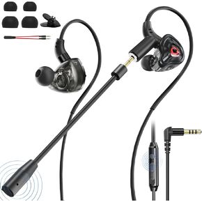 Wired Gaming Earbuds with Microphone, Deep Bass in-Ear Monitors Earphones, HiFi Noise Cancelling Headphones for Music Gaming Video Calling