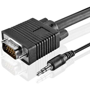 CableVantage VGA Cable with Audio 3.5mm AUX Jack HD15 Male to Male M/M VGA SVGA UXGA with Auxiliary Headset Stereo Sound Connection Wire Cord Plug for LCD LED Monitor TV HDTV VGA Black (50 Feet)