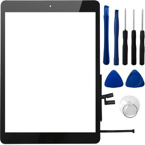 Digitizer Glass Touch Screen for iPad 7 and 8th 10.2 inch Touch Screen Digitizer Home Button Assembly Easy Installation with Tools Adhesive Camera Frame Compatible for iPad 7th Gen 2019 - Black