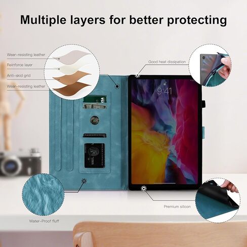 Dandelion Cover for Galaxy Tab A9 Plus Case 5g 11 Inch, Soft Touch Premium Faux Leather Made with Card Slots and Kickstand, Water-Proof Precise Cutouts Compatible with A9+(SM-X210/X216/X218) Blue in Kuwait