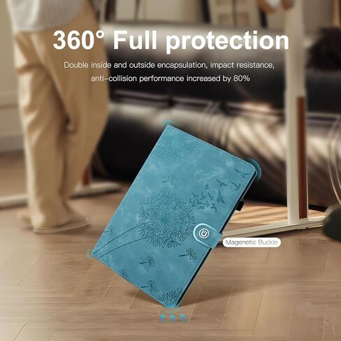 Dandelion Cover for Galaxy Tab A9 Plus Case 5g 11 Inch, Soft Touch Premium Faux Leather Made with Card Slots and Kickstand, Water-Proof Precise Cutouts Compatible with A9+(SM-X210/X216/X218) Blue in Kuwait