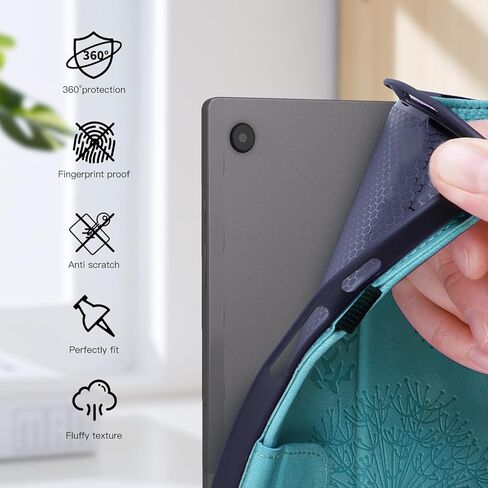 Dandelion Cover for Galaxy Tab A9 Plus Case 5g 11 Inch, Soft Touch Premium Faux Leather Made with Card Slots and Kickstand, Water-Proof Precise Cutouts Compatible with A9+(SM-X210/X216/X218) Blue in Kuwait