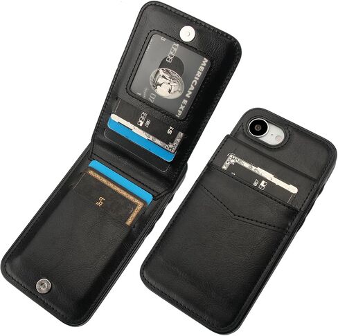KIHUWEY Compatible with iPhone 16e Case Wallet with Credit Card Holder, Flip Premium Leather Magnetic Clasp Kickstand Heavy Duty Protective Cover for iPhone 16e 6.1 Inch (Black) in Saudi Arabia