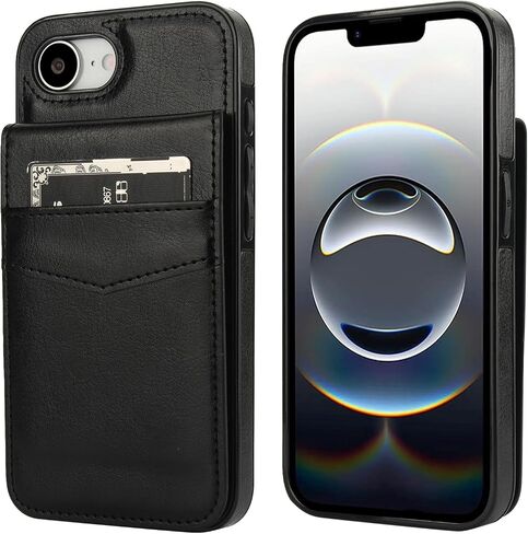 KIHUWEY Compatible with iPhone 16e Case Wallet with Credit Card Holder, Flip Premium Leather Magnetic Clasp Kickstand Heavy Duty Protective Cover for iPhone 16e 6.1 Inch (Black) in Saudi Arabia