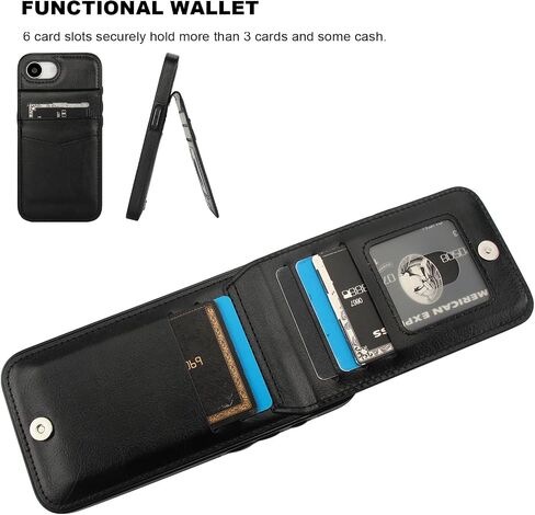 KIHUWEY Compatible with iPhone 16e Case Wallet with Credit Card Holder, Flip Premium Leather Magnetic Clasp Kickstand Heavy Duty Protective Cover for iPhone 16e 6.1 Inch (Black) in Saudi Arabia