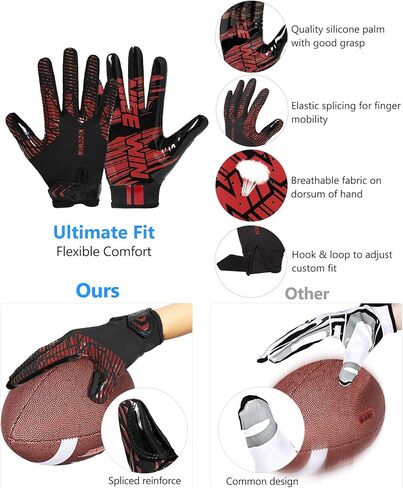 NICEWIN Football Gloves Adult Football Receiver Gloves for Men and Women White-XLargre-Adult in Saudi Arabia