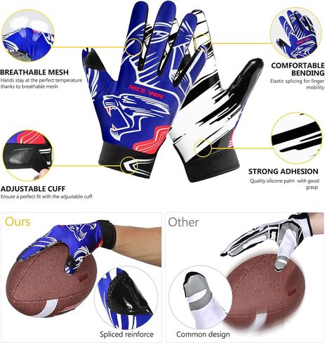 NICEWIN Football Gloves Adult Football Receiver Gloves for Men and Women White-XLargre-Adult in Saudi Arabia