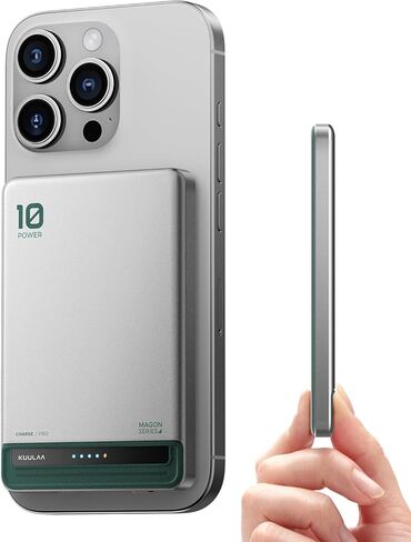 Kuulaa for MagSafe Battery Pack 10000mAh, Alloy Type C 20W Ultra Slim Wireless Portable Phone Charger with USB-C Cable, 0.51in Magnetic Power Bank for iPhone 16/15/14/13/12 (Silver) in Kuwait