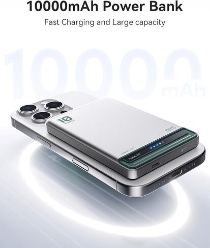 Kuulaa for MagSafe Battery Pack 10000mAh, Alloy Type C 20W Ultra Slim Wireless Portable Phone Charger with USB-C Cable, 0.51in Magnetic Power Bank for iPhone 16/15/14/13/12 (Silver) in Kuwait