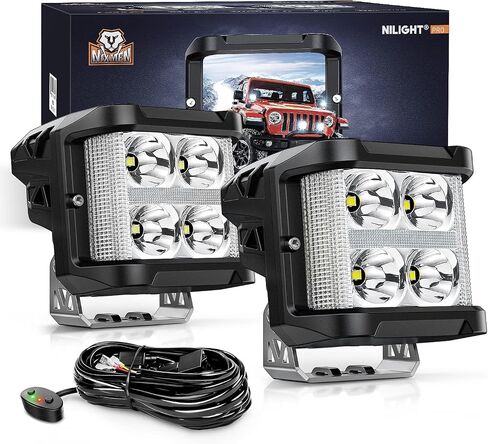 Nilight 2Pcs LED Pod Lights 120W 4 Inch Square 13500LM 120° Super Flood Light 14AWG DT Connector Wiring Harness Kit Offroad Driving Work Lights for Truck UTV ATV SUV 4x4, 5 Years Warranty in Saudi Arabia
