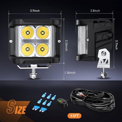 Nilight 2Pcs LED Pod Lights 120W 4 Inch Square 13500LM 120° Super Flood Light 14AWG DT Connector Wiring Harness Kit Offroad Driving Work Lights for Truck UTV ATV SUV 4x4, 5 Years Warranty in Saudi Arabia