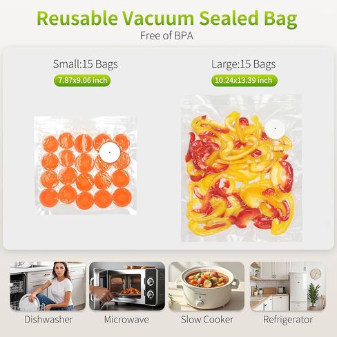 Vacuum Sealer for Food with Visible Water Tank | Portable Compact Vacuum Sealer Machine | with 30 Reusable Bags | Preservation Time Prolonged by 6 Times in Kuwait