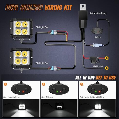 Nilight 2Pcs LED Pod Lights 120W 4 Inch Square 13500LM 120° Super Flood Light 14AWG DT Connector Wiring Harness Kit Offroad Driving Work Lights for Truck UTV ATV SUV 4x4, 5 Years Warranty in Saudi Arabia