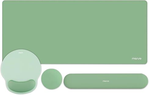 MOSISO Wrist Rest for Keyboard Mouse Pad Set, Large Gaming Deskpad&Circle Curved Mousepad&Keyboard Wrist Rest&Coaster, Ergonomic Non-Slip Mousepad&Easy Typing Pad with Curved Memory Foam, Green in Saudi Arabia