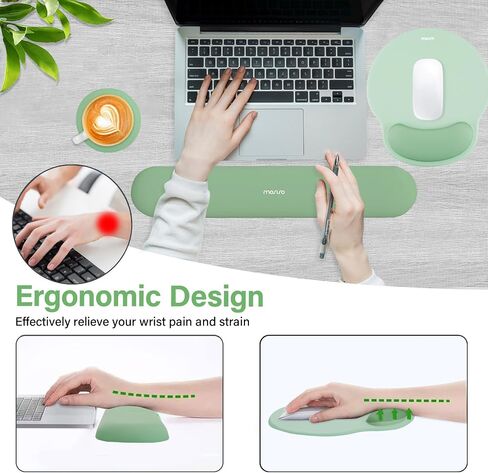 MOSISO Wrist Rest for Keyboard Mouse Pad Set, Large Gaming Deskpad&Circle Curved Mousepad&Keyboard Wrist Rest&Coaster, Ergonomic Non-Slip Mousepad&Easy Typing Pad with Curved Memory Foam, Green in Saudi Arabia