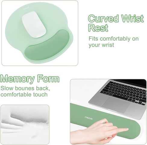 MOSISO Wrist Rest for Keyboard Mouse Pad Set, Large Gaming Deskpad&Circle Curved Mousepad&Keyboard Wrist Rest&Coaster, Ergonomic Non-Slip Mousepad&Easy Typing Pad with Curved Memory Foam, Green in Saudi Arabia