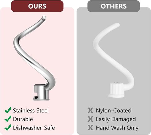 Dough Hook Replacement for KitchenAid 7QT Bowl-Lift Stand Mixers, Spiral and Stainless Steel Hook for Kitchen aid Attachment Accessories in Saudi Arabia