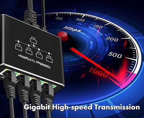 Ethernet Splitter 1 to 4, 1000Mbps High-Speed Internet Splitter, Gigabit RJ45 Port Router Switch, LAN-Splitter, Supporting Simultaneous Networking of 4 Devices, Applicable to Cat5/5e/6/7/8 Cable in Kuwait