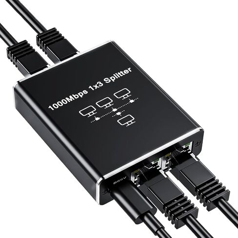 Ethernet Splitter 1 to 4, 1000Mbps High-Speed Internet Splitter, Gigabit RJ45 Port Router Switch, LAN-Splitter, Supporting Simultaneous Networking of 4 Devices, Applicable to Cat5/5e/6/7/8 Cable in Kuwait