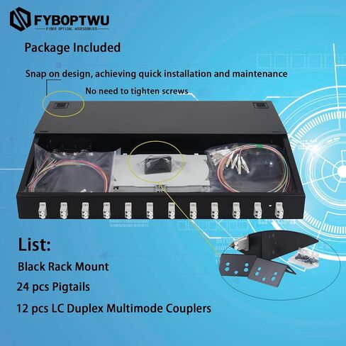 1 Pack 12-Strand LC OM1 Multimode Fiber Optic Wall-Mount Enclosure Kit - LC Duplex Pigtails, 6 Couplers - High-Speed Network for Data Center/CATV in Kuwait