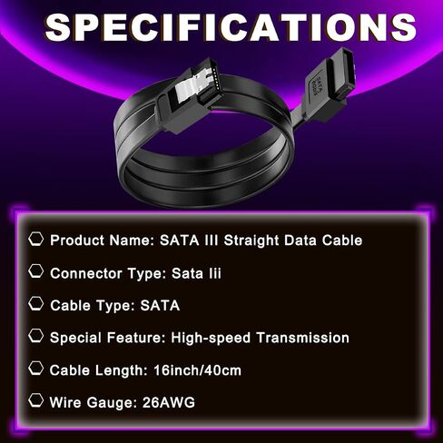 6PCS SATA Cable III 6Gbps Straight Data Cable with Locking Latch 7pin SATA 3.0 Data Transmission Cord 16 Inch Straight to Straight with Cable Tie, for SATA HDD SSD CD Driver CD Writer in Saudi Arabia