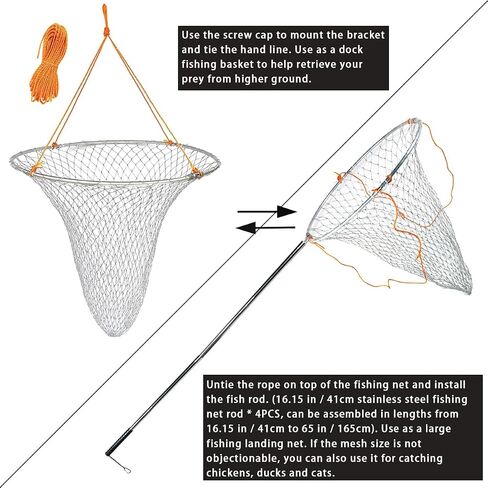 Drasry Large Collapsible Bridge Pier Fishing Net Landing Net with Rod, High Load Aluminum Ring Drop Net for Saltwater and Freshwater Pier Fishing Basket with 49.2 ft. Rope in Kuwait