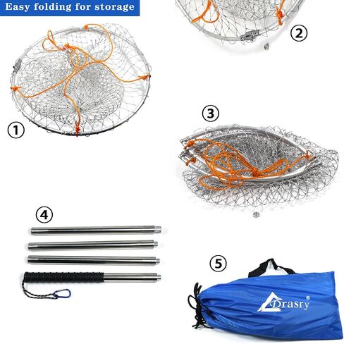Drasry Large Collapsible Bridge Pier Fishing Net Landing Net with Rod, High Load Aluminum Ring Drop Net for Saltwater and Freshwater Pier Fishing Basket with 49.2 ft. Rope in Kuwait