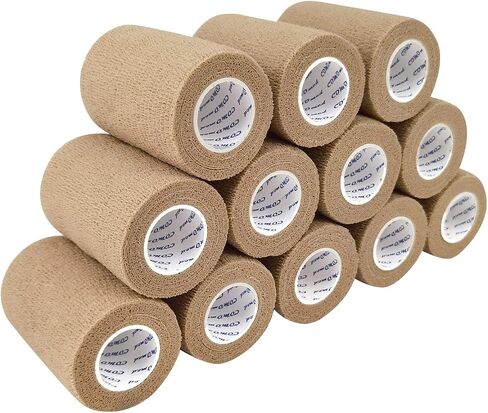 Self Adherent Cohesive Bandage Latex 3"x5 Yards First Aid Bandages Stretch Sport Athletic Wrap Vet Tape for Wrist Ankle Sprain and Swelling,Skin(12 Rolls) in Kuwait