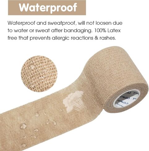 Self Adherent Cohesive Bandage Latex 3"x5 Yards First Aid Bandages Stretch Sport Athletic Wrap Vet Tape for Wrist Ankle Sprain and Swelling,Skin(12 Rolls) in Kuwait