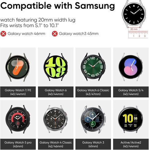 نطاقات ساعة 20 مم متوافقة مع Samsung Galaxy Watch 7 Fe 6 5 4 44mm 44mm ، Galaxy Watch 6 4 Classic ، Galaxy Watch 5Pro ، Galaxy Watch 3 41mm ، Galaxy Active2 ، 3Pack Stretchy Watch Straps للنساء والرجال in Kuwait