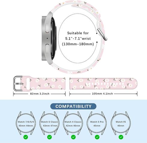 فرقة رياضية متوافقة مع Samsung Galaxy Watch 7/6/5/4/Fe 40mm 44mm ، 5 Pro/6/4 Classic 43mm 47mm 42mm 46mm ، 20 مم استبدال السيليكون الناعم القابل للتعديل in Saudi Arabia